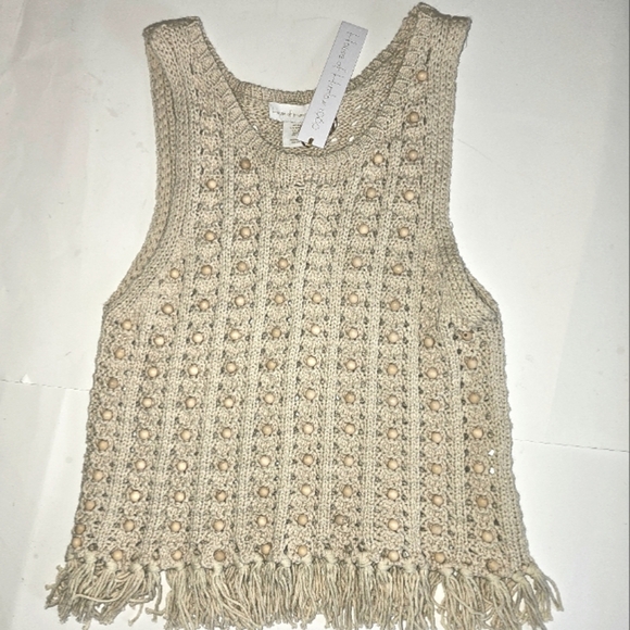House of Harlow 1960 Scoop Neck Sleeveless Shell Knit Fringe Top - Picture 7 of 8